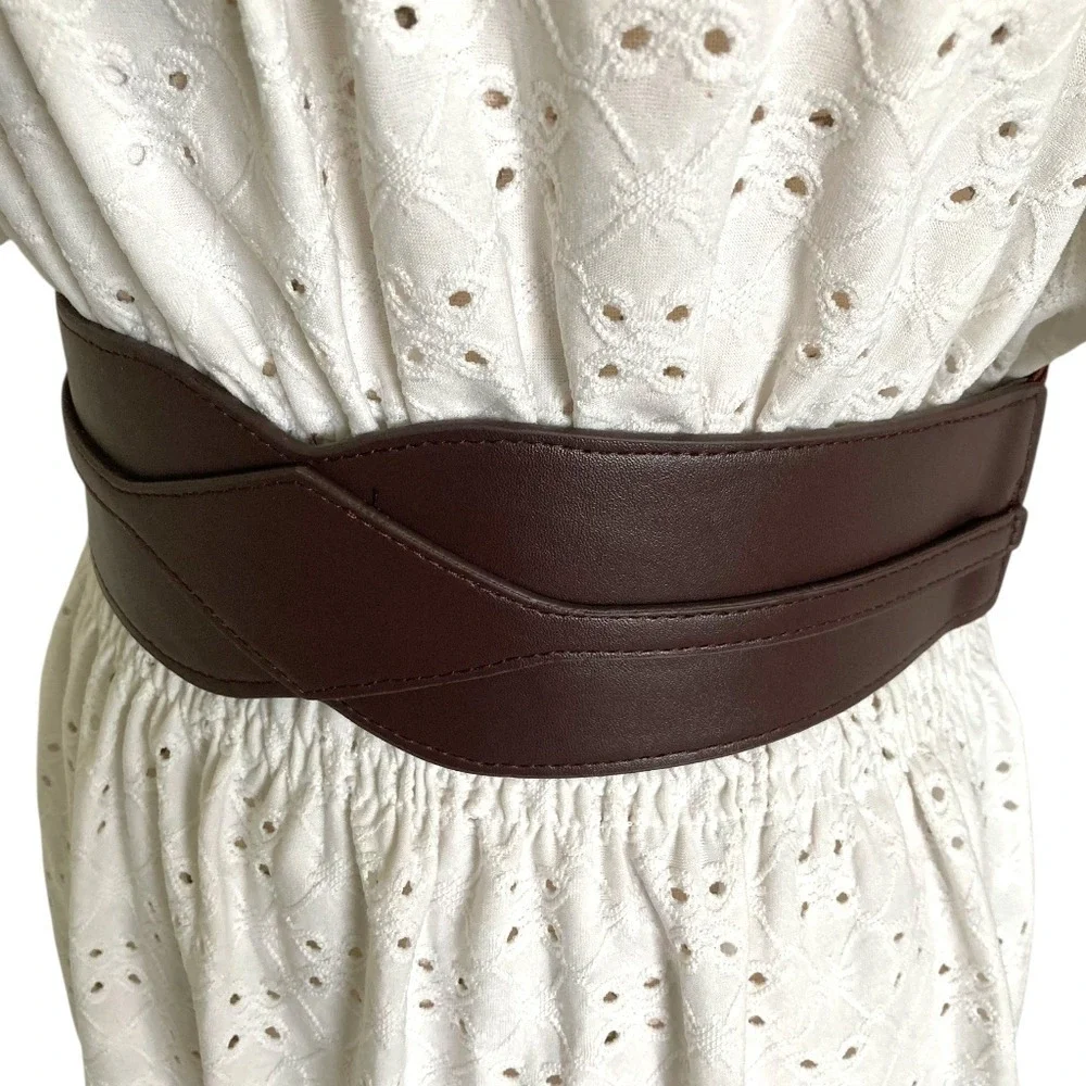 Western Brown Faux Leather Corset Boho Wide Waist Belt Elastic Stretch Classic